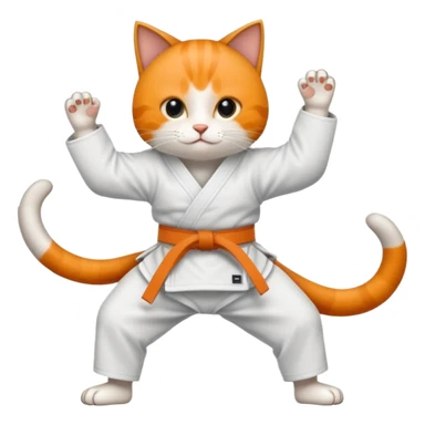 Katze im Judoanzug mit schwarzem Gürtel beim Kämpfen mit ausgestrecktem Bein sticker