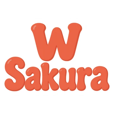 Edit the image to change the text to 'W Sakura' in an extra puffy, red bubble letter style. Make 'Sakura' larger than 'W', with a whimsical and lighthearted feel. Maintain the transparent background. sticker