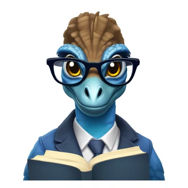 blue velociraptor with glasses reading a book sticker