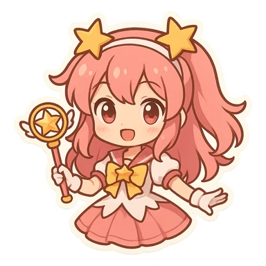 magical girl with pink hair, anime style sticker