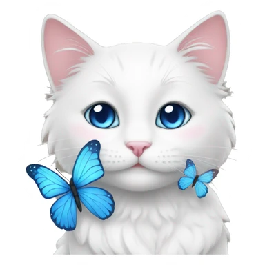 Cute gorgeous white cat with blue eyes sona with flowers and butterflies sticker