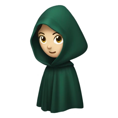 White female with dark hair wearing a dark green hooded cloak covering half of her face, like on the traitors tv show  sticker