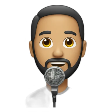 A man with a beard and a microphone sticker