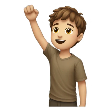 young boy raising his arms, white skin, brown hair sticker