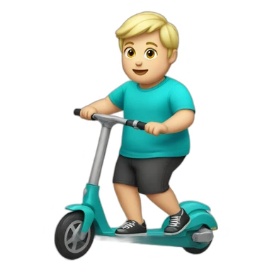 Chubby blonde boy in a cyan shirt riding a kick scooter sticker