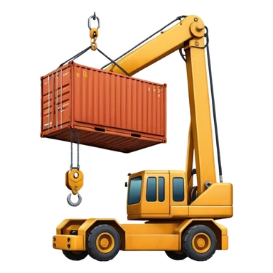 Container being lifted by a large machine, import. sticker