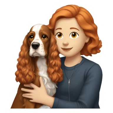 A gild with red hair cuddling an English Cocker Spaniel. sticker