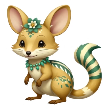 Tropical Exotic Colorful Beige-yellow, Jade-green, white specks, Floral Numbat-Bilby-Quoll-Furret-Fakémon-furry-fursona-creature (full body) with tribal markings sticker