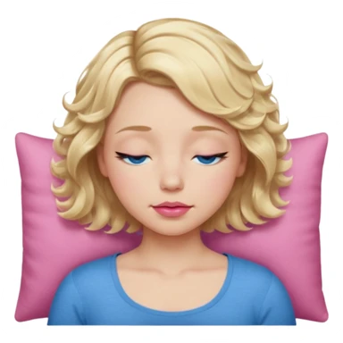 Girl Blonde short wavy hair,  blue eyes, cute blue top, long lashes, pink lips, sleeping eyes closed sticker
