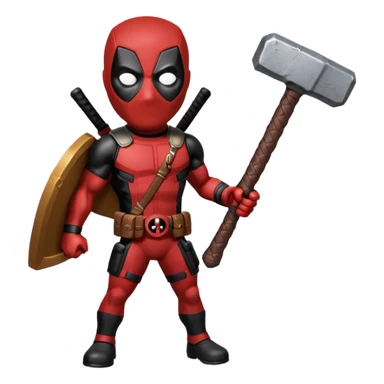 Deadpool holding thors hammer sticker