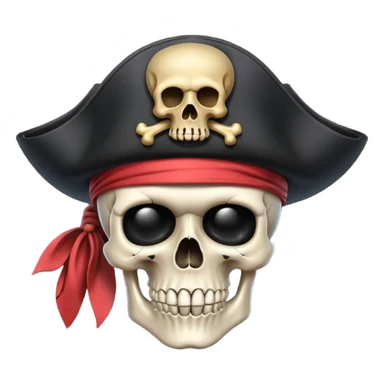 pirate hat object icon, black tricorn hat, skull symbol (no text), 3D cartoon, mobile game icon style, centered, clean background, no text, no watermark
 sticker