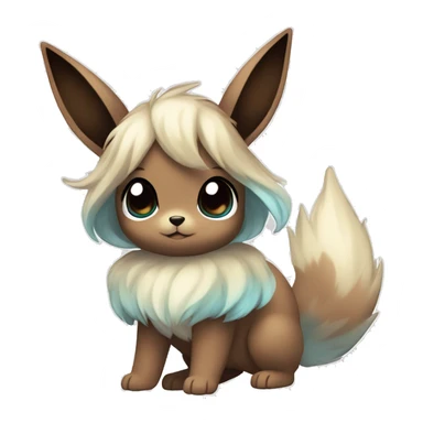 Kawaii Shiny Pastel Eevee with dark brown long emo hair covering her eyes Full Body sticker