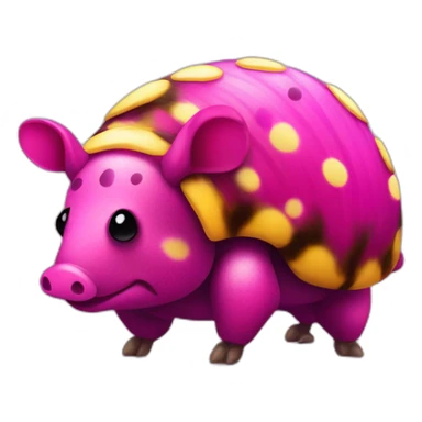 Magenta pig armadillo centipede insect with yellow and black spots gradient mottled camouflage  sticker