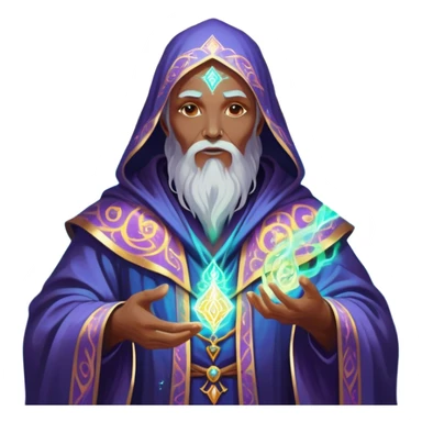 A luminescent enchanting Wizard, his ethereal presence shimmering with otherworldly energy, each detail radiating with mystical power and ancient wisdom. The painting, a masterpiece of acrylic art, captures the Wizards hauntingly beautiful visage in exquisite detail. Swirls of cosmic colors dance around him, evoking a sense of celestial wonder, while intricate patterns of glowing runes adorn his intricate robe. The image is vivid and captivating, drawing viewers into a mesmerizing realm of fantasy and magic. sticker