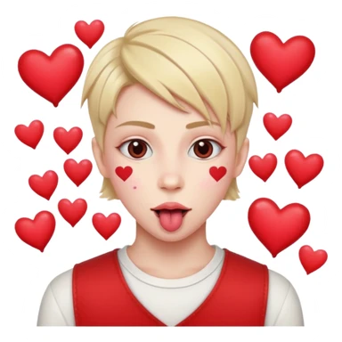 A cross eyed unisex with their tongue out far with Valentine’s Day decor/hearts around sticker