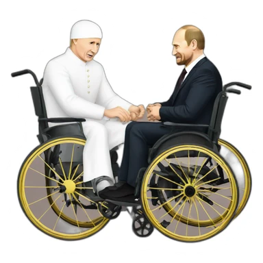 Crying Ramzan Kadyrov and angry vladimir putin riding golden wheelchairs sticker