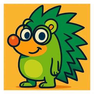 Add glasses to the green hedgehog, cartoonish with bright colors, in Vibrant Toon style, with glasses. sticker