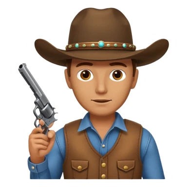 A man holding a pistol with cowboy hat sticker