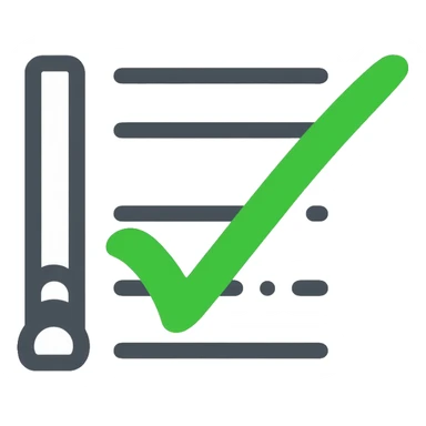 A checklist with a prominent green checkmark on the first item, symbolizing tracking completed tasks and progress sticker