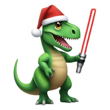 dinosaur holding a lightsaber wearing a santa hat sticker
