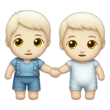 two sad white babies holding hands sticker