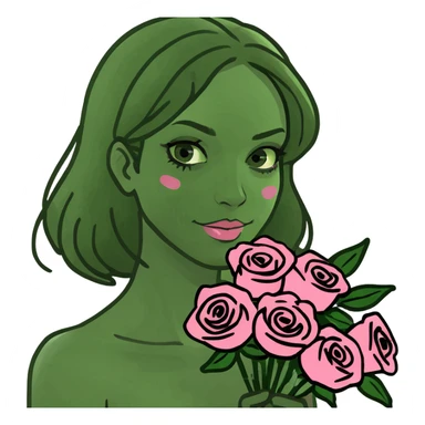 girl with a bouquet of pink roses sticker