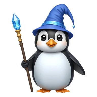 penguin wizard wearing a blue wizard hat sticker
