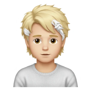 create-a-look-for-a-blond-boy-with-long-tousled-hair-light-eyes-a-white-sweat + fluffy white sweater + styled hair sticker