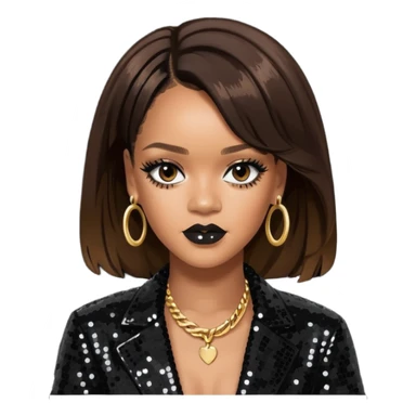 Rihanna with dark brown hair, black sequin outfit  sticker