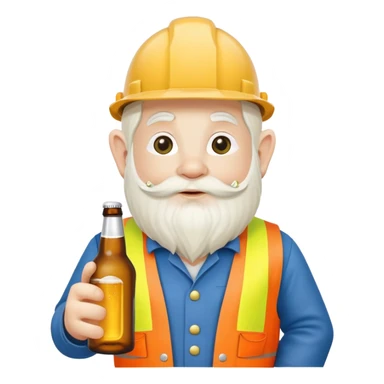 Garden gnome wearing construction clothes holding a bottle of beer sticker