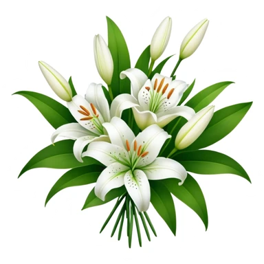 bouquet of white lily flowers with green leaves sticker