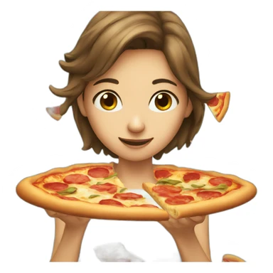 girl catching a pizza slice sticker