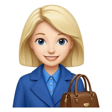 woman in blue coat, handbag sticker