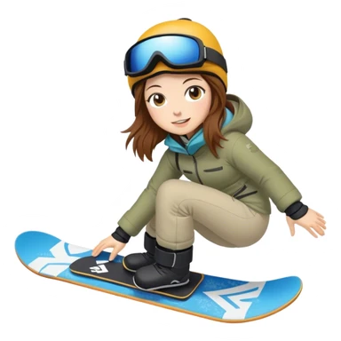 Woman with brown hair snowboarding in Japan 3d sticker