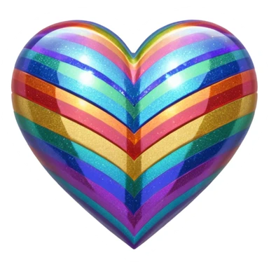 glitter heart with rainbow stripes sticker