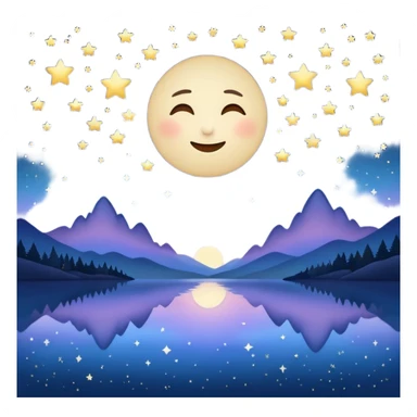"Design a calming circle emoji for evening reflection. Soft moonlight, gentle stars, peaceful twilight sky, or spiritual symbols. No people - emphasize tranquil colors, night sky elements, and serene spiritual imagery." sticker