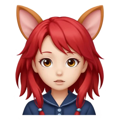 cute anime girl with ears, red blowing hair sticker
