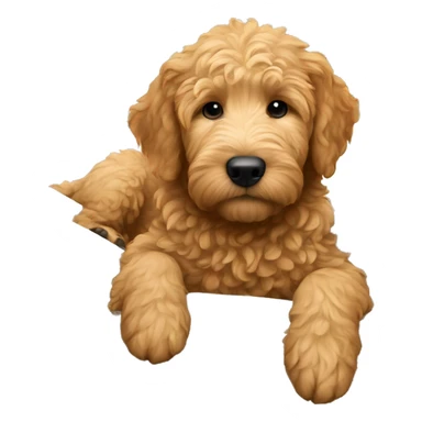 golden doodle puppy in bed  sticker