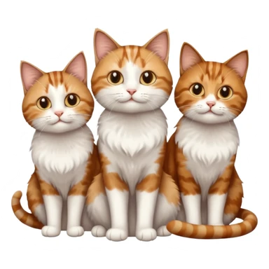 3 sibling cats each are various different natural colours; brown tabby and white, calico, and ginger and white sticker