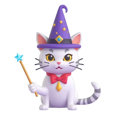 A cat wizard with a pointy hat and a magic wand sticker