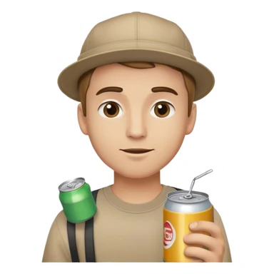 white guy with short light brown hair and eyebrows with backwards hat holding a can sticker