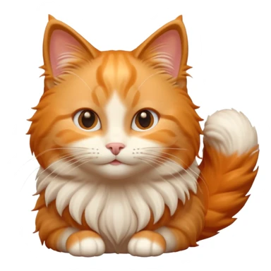 A 3D cartoon orange-ginger Ragdoll cat with gentle smile, fluffy tail, soft rim lighting, dreamy Memoji-style tone. sticker