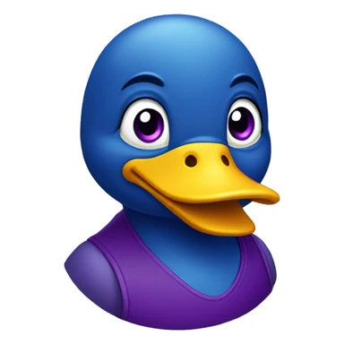 a blue duck with yellow beak and purple around its eyes sticker