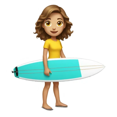 A girl who surfs with brown hair and yellow shirt sticker