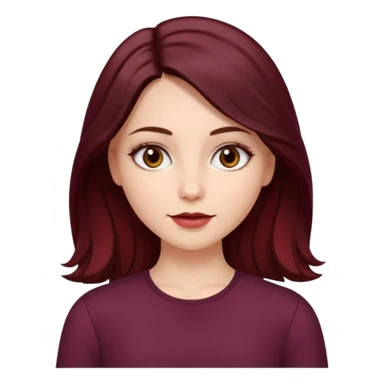 young white woman 
brown almond eyes
Long waist-long hair, center parted
slightly wavy
dark burgundy hair sticker