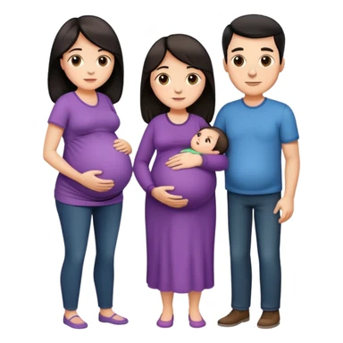 Donna incinta con capelli scuri, marito capelli scuri e bambino  sticker