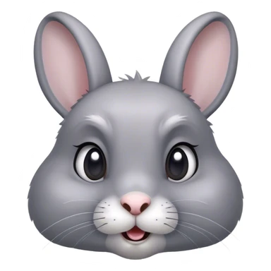 Cinematic Comical Grey Rabbit Portrait Emoji, Head tilted dramatically with an exaggeratedly amused expression, featuring a striking grey fur with subtle textures, wide, expressive grey eyes filled with playful disbelief, Simplified yet hilariously expressive features, highly detailed, glowing with a slightly sassy glow, high shine, dramatic yet playful, stylized with an air of cheeky mischief, bright and endearing, soft glowing outline, capturing the essence of a spirited and over-the-top bunny, so meme-worthy it feels like it could side-eye its way into internet fame instantly! sticker