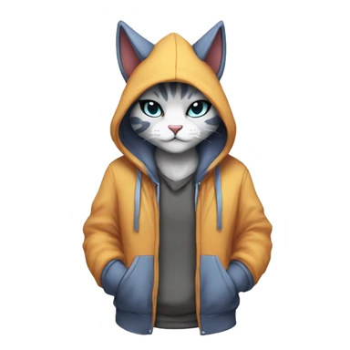 Anthro Sona Fakemon feline with a hoodie Full Body sticker