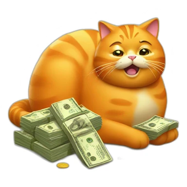 stinky orange fat cat eating money sticker
