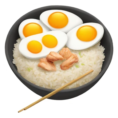 a bowl of rice with two eggs and two chicken drumstick on top sticker